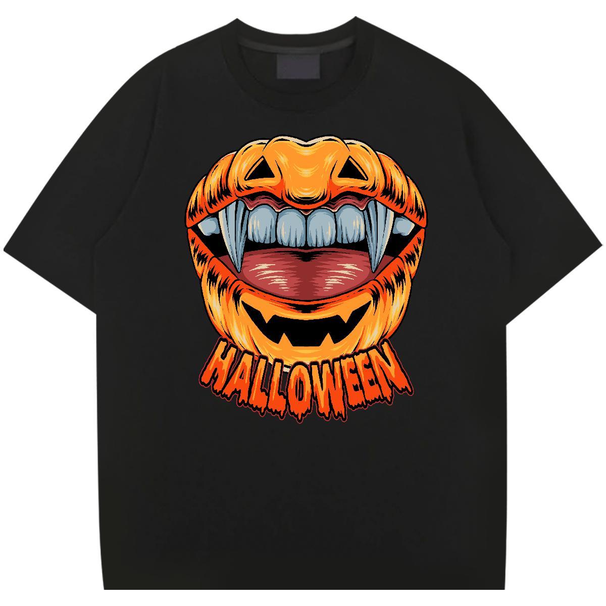 Loose Fit T Shirt For Man halloween Crew Neck Breathable Spring Summer Plus Size Cartoon 230g Pure Cotton Men Tops Tees Fashion New Tee Shirt