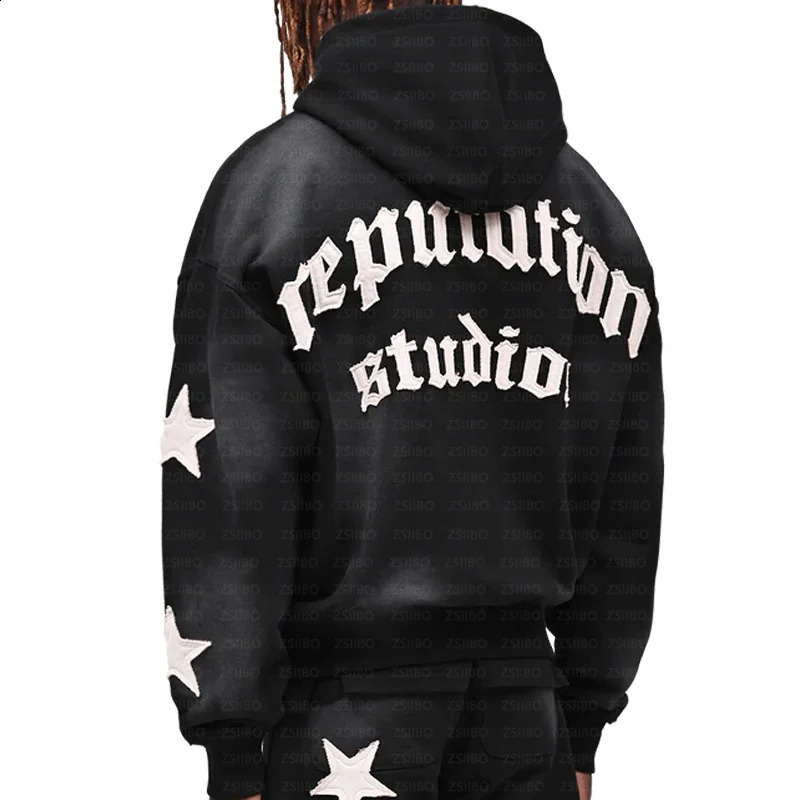 Y2K Hoodie Hip Hop Gothic Retro Patch Work Loose Pulling Mens Fashion Harajuku Street Clothing Casual Top Punk 240819