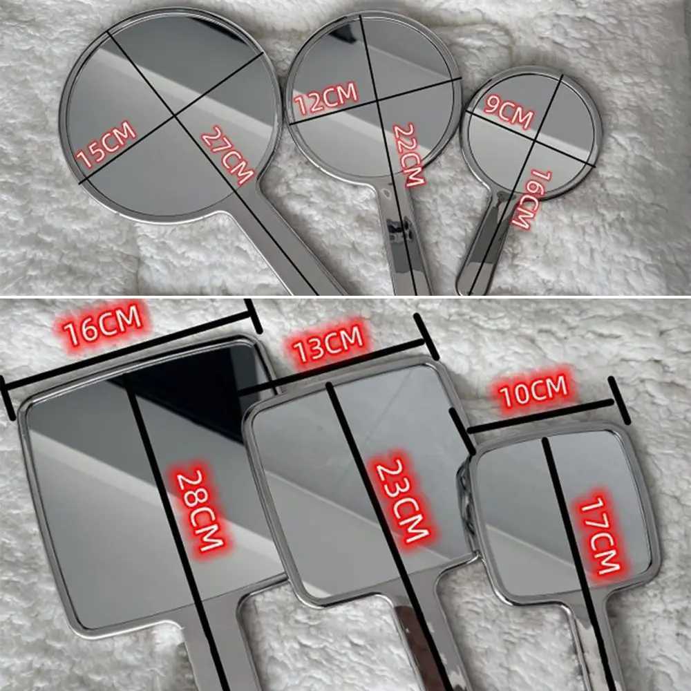 Travel Electroplated Handle Makeup Mirrors Square Round Hand Make Up Mirror Single-sided Small Cosmetic Mirror Women Y240819