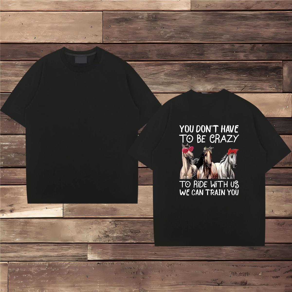 Classic T-Shirts horse Pure Cotton Street Casual Black Oversized 230g Pure Cotton Men Tshirts Fashion Casual Tops