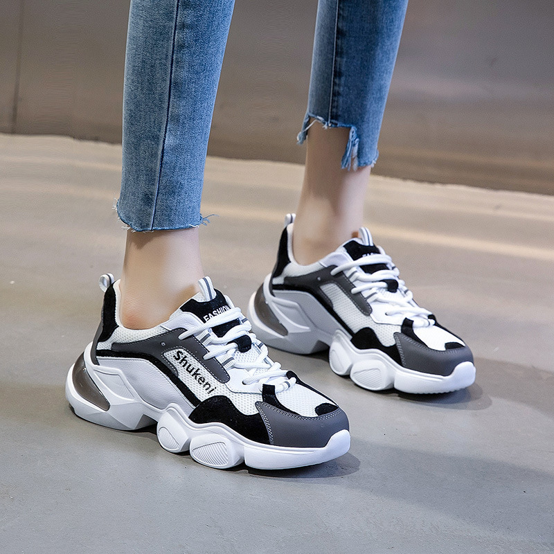 Ddmysports Dad S Autumn New Korean Edition Sports Versatile Casual Little White Women Thick Sole Shallow Mouth Genuine Leather Shoes OUTDOOR
