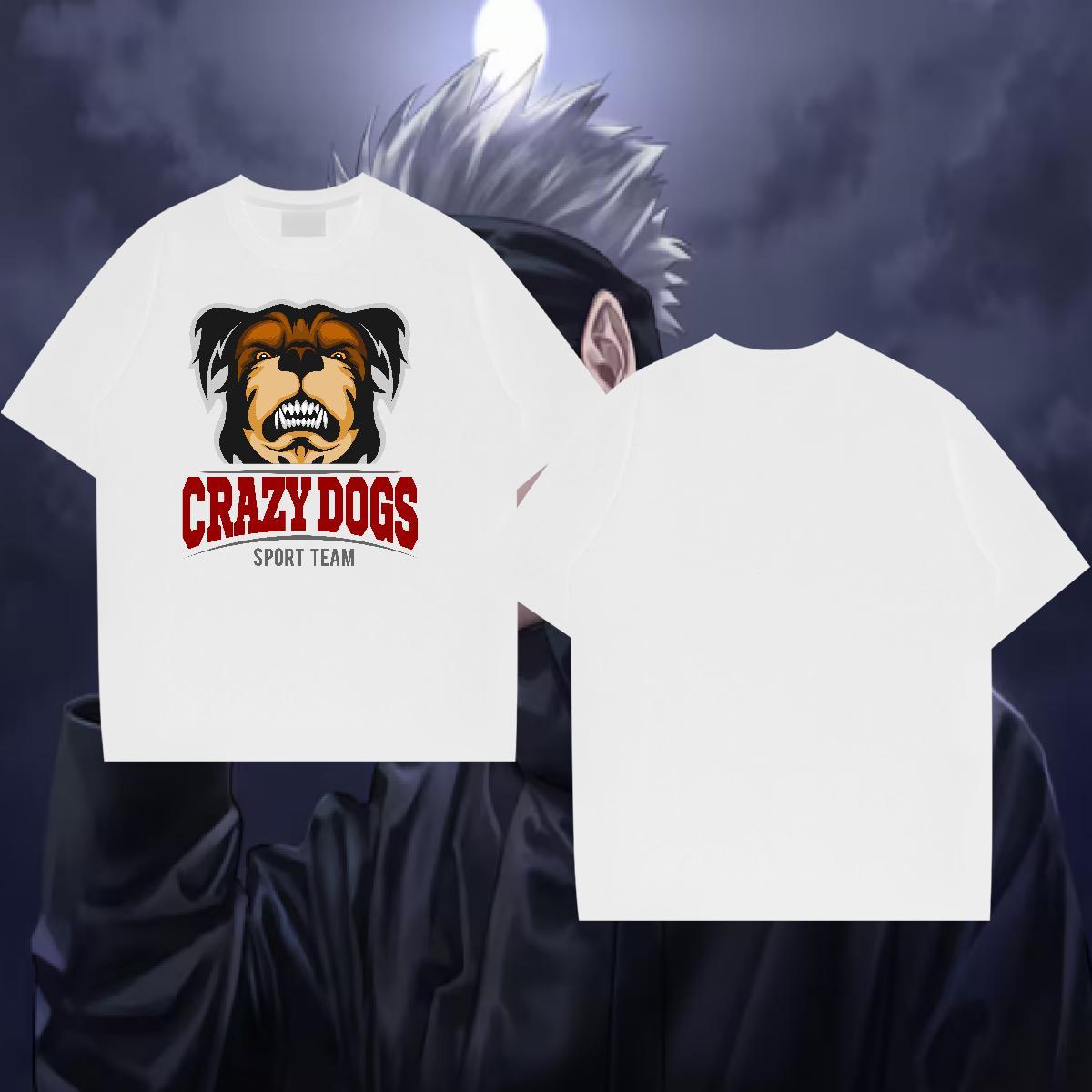 DIY Customized Mens Tshirts crazy dog Summer Casual 100% Cotton 230g Tees Breathable Short Sleeve Designer T Shirt For Man White Plus Size