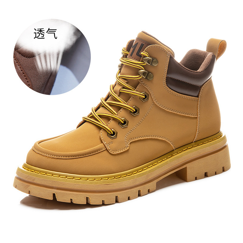 Ddmysports Genuine Leather Yellow Autumn New Soles Thick Heels Thin And Short Casual Martin Boots Fashionable Women S OUTDOOR
