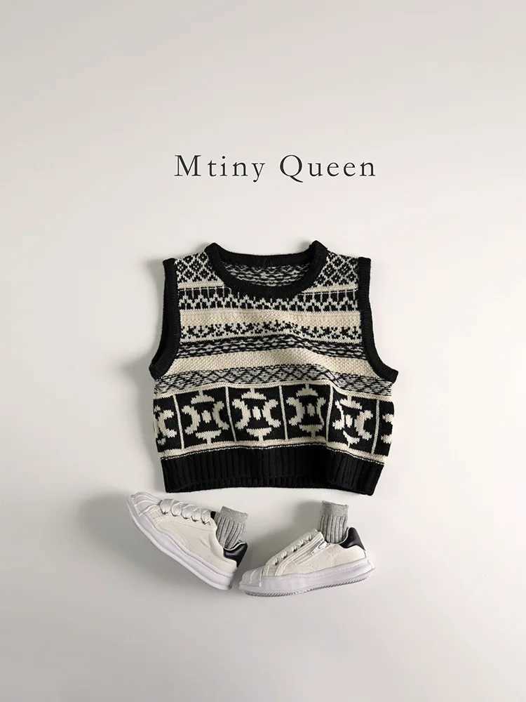 2024 Autumn New Children Sleeveless Knit Vest Fashion Print Boys Girls Casual Sweater Baby Knitted Windproof Vest Kids ClothesXJ240819
