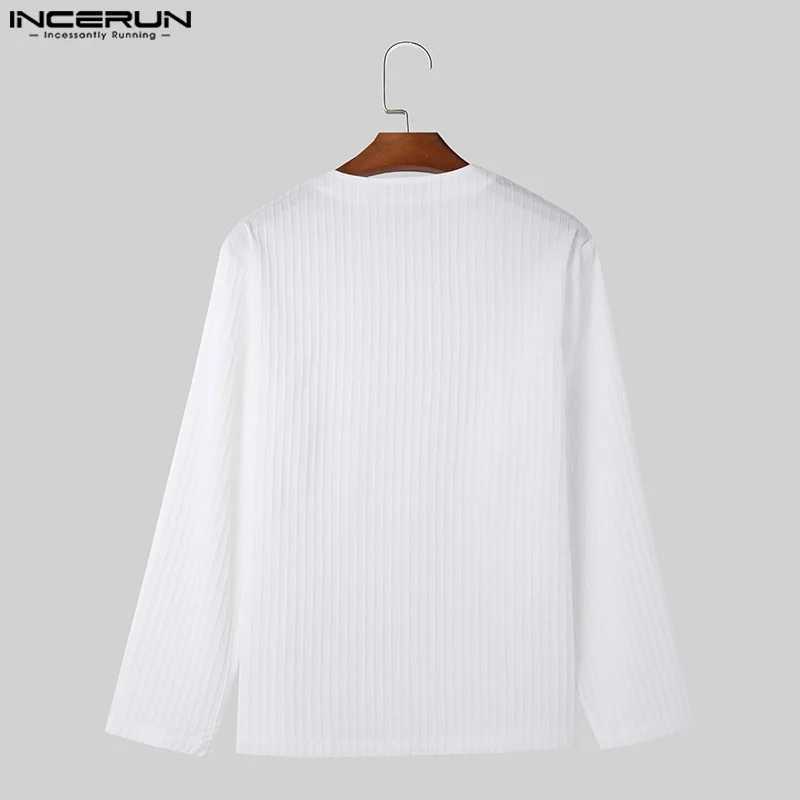INCERUN Tops 2024 Korean Style Fashionable New Mens V-neck Pleated Camiseta Casual Solid Comfortable Long Sleeved T-shirts S-5XLXJ240819