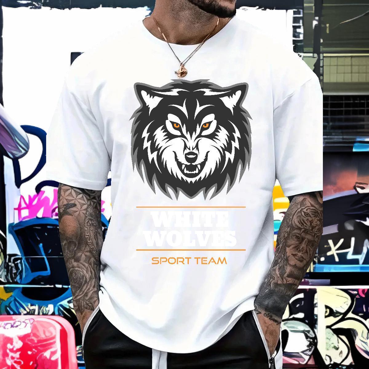 Loose T shirt wolf O-Neck Short Sleeve Daily Outfit DIY Logo Oversized 230g 100% Cotton Tshirts 2024 Designer Tee Shirt