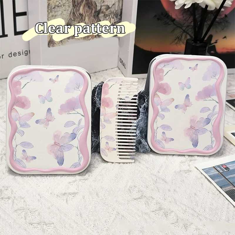 Colorful Butterfly Flip-Top Folding Makeup Mirror Portable Pocket Mirror Women Rectangle Cosmetic Make Up Mirror With Comb Y240819