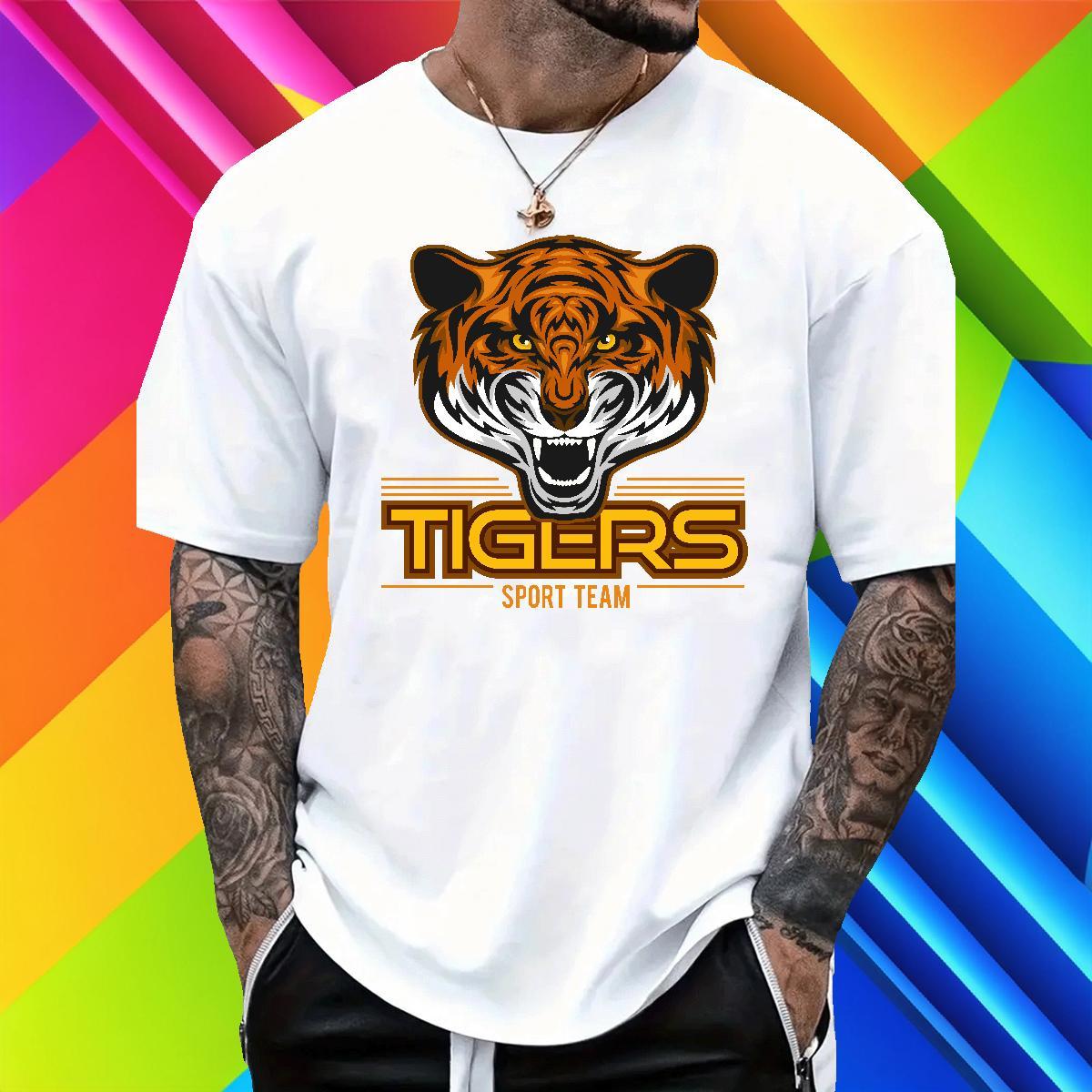 Classic T-Shirts for Men tiger Breathable Short Sleeve Anime Printing Street Customized 230g 100% Cotton Men Tshirts Fashion Design Wear