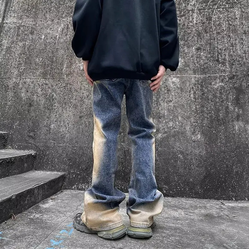 Ropa Y2K Streetwear Tie Dye Rock Baggy Flare Jeans Pants For Men Clothes Straight Old Denim Trousers Pantalones Hombre 240819