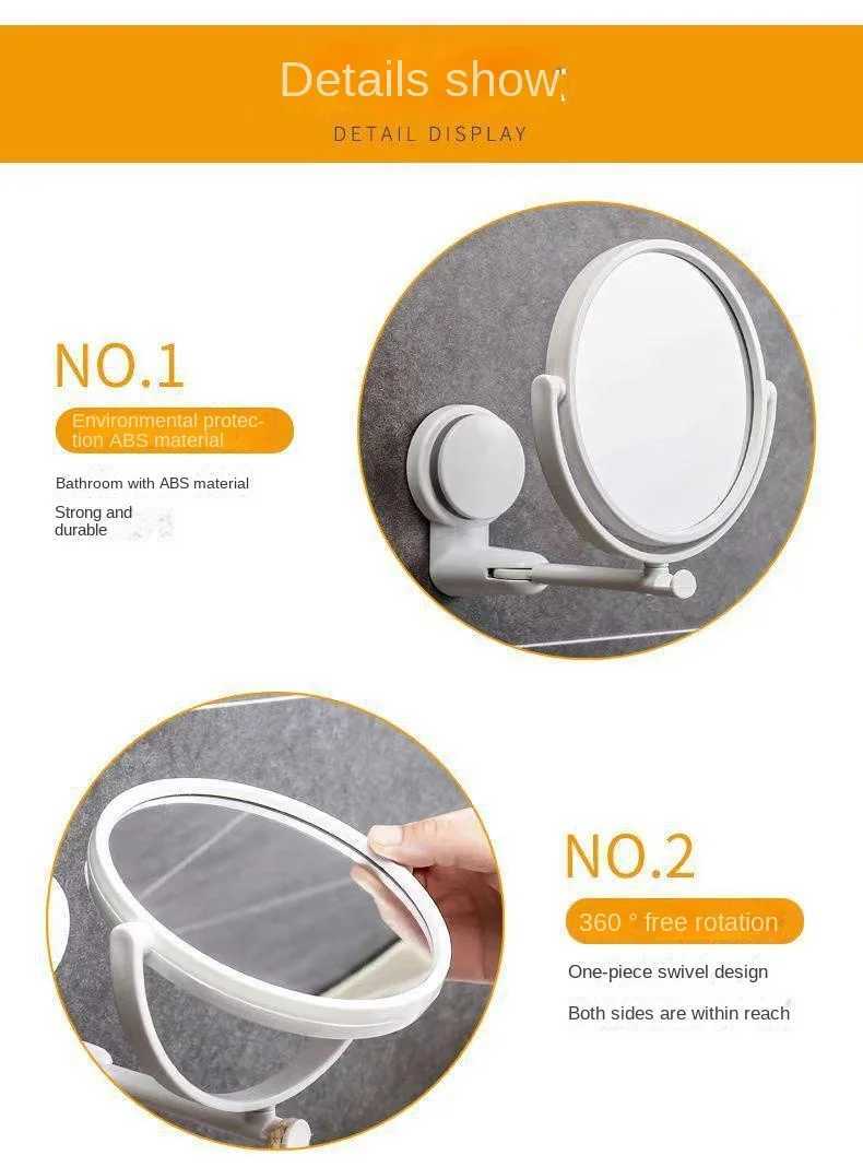Wall Mirror Folding Arm Extend Bathroom Mirror Without Drill Swivel Bathroom Mirror Suction Arm Double Side Cosmetic Makeup Y240819