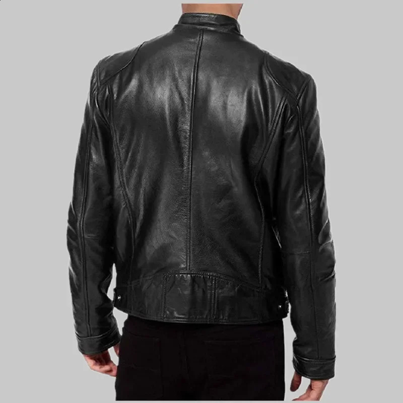 Spring Mens Fashion Leather Jacket Slim Fit Stand Collar PU Jacket Male Anti-wind Motorcycle Lapel Diagonal Zipper Jackets 240829