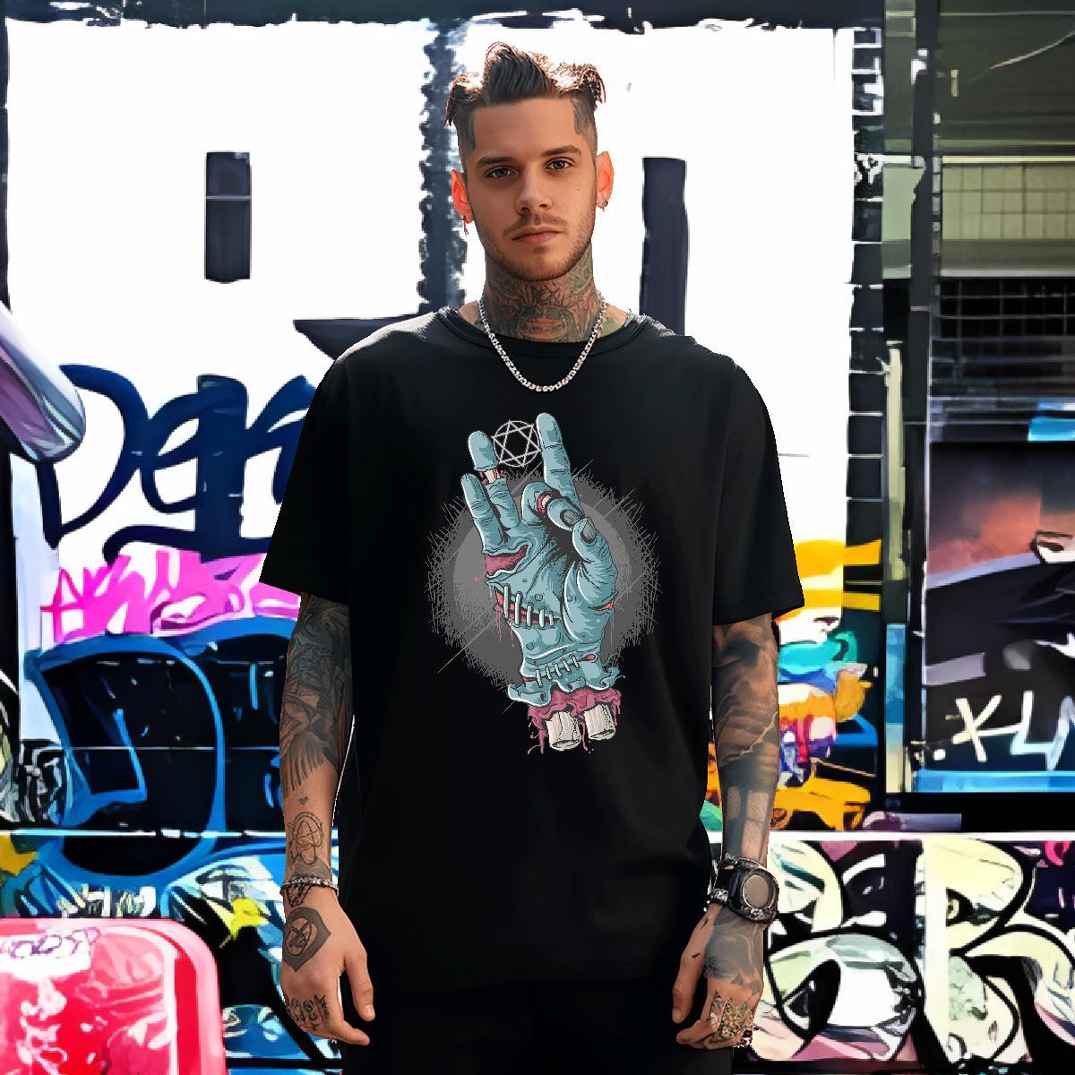Popular T Shirts Men hand Short Sleeve Soft Anime Printing Street Custom Printed 230g 100% Cotton Couples T Shirts 2024 New Tees Shirts