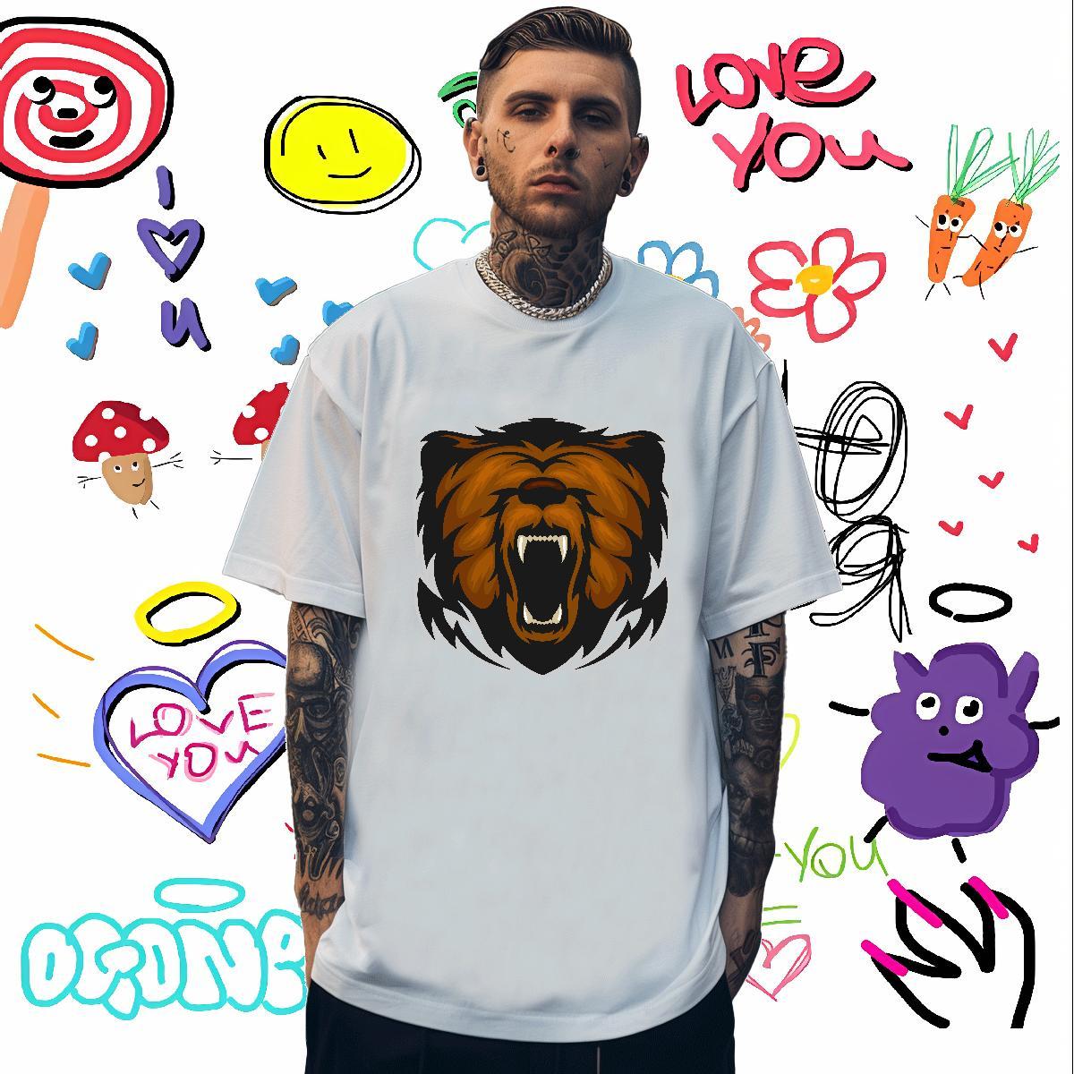 Cool Design T-Shirts for Men lion Crew Neck Breathable Sports Casual Skull 230g Pure Cotton Mens Tshirts Customized Tee Shirt