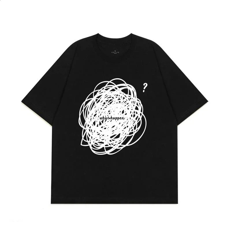American Messy Graffiti Hand-painted Thread Ball Short Sleeved Top Women Loose Niche Fun Street Gothic Oversized Couple T-shirt 240819