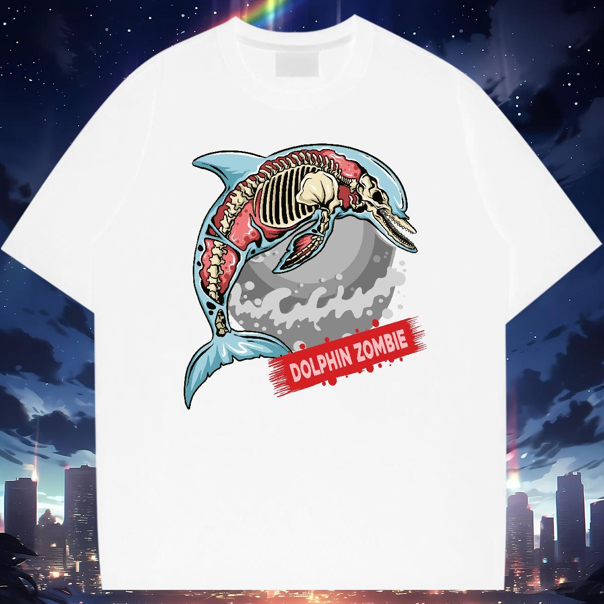 Fashion New dolphin Tshirt for Man Woman 230g 100% Cotton T-Shirts Cartoon Print Home Outdoor Round Neck Short Sleeve Loose Tees