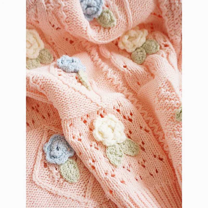 1-6Yrs Girls Embroidery Flower Knit Sweaters Autumn Winter Childrens Kids Baby Girls Clothes Pullover Kids Long Sleeve SweaterXJ240819