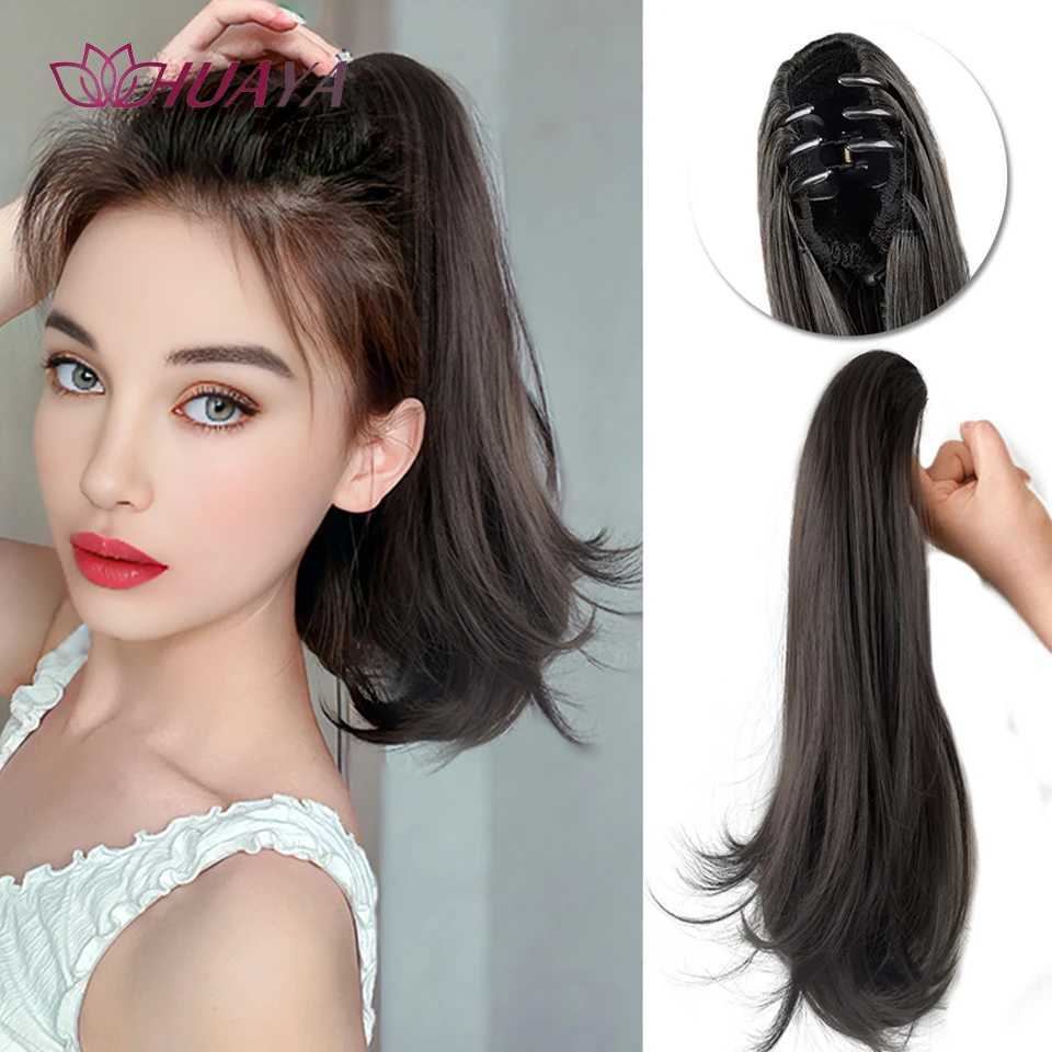 HUAYA synthetic straight wave ponytail with grab clip ponytail wig curly hair fake ponytail female fluffy hair W240817