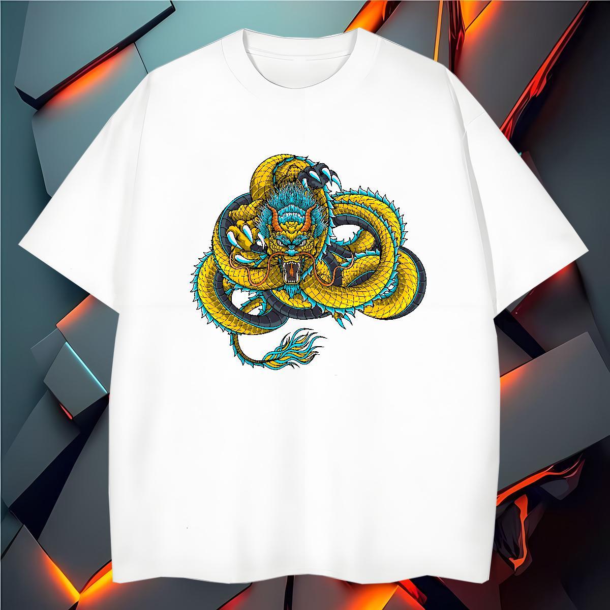 Mens T Shirts 230g 100% Cotton dragon Daily Outfit Breathable Short Sleeve Graphic Men Clothes T-Shirt DIY Customized Unisex Tops Shirt