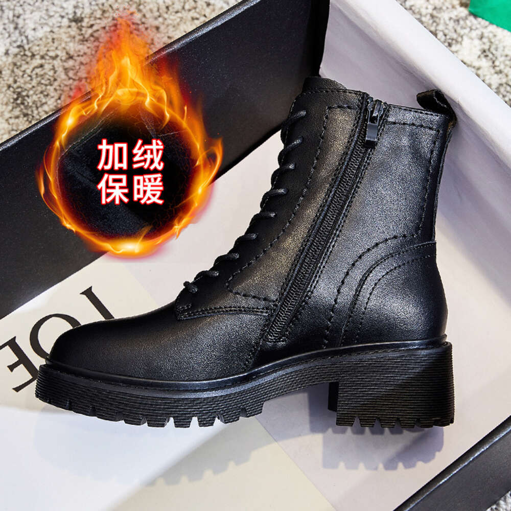 Ddmysports Genuine Leather Thick Soled Martin For Autumn And Winter New Mid Length British Style Slim Short Boots With Plush Women S Shoes OUTDOOR