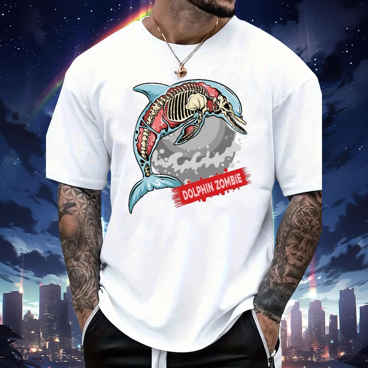 Fashion New dolphin Tshirt for Man Woman 230g 100% Cotton T-Shirts Cartoon Print Home Outdoor Round Neck Short Sleeve Loose Tees