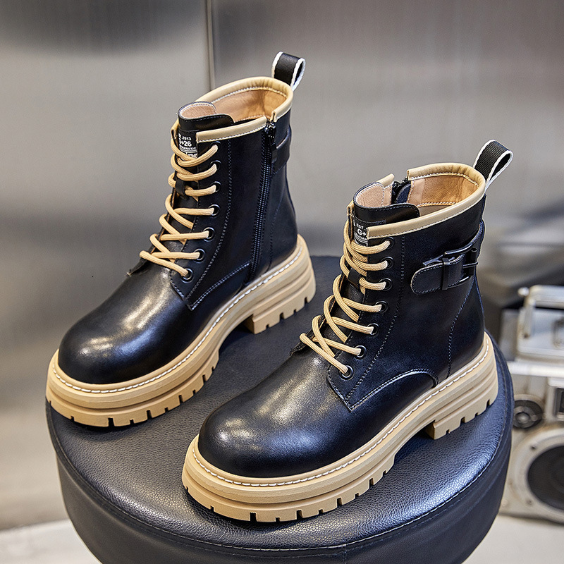 Ddmysports Winter New British Style Martin Eel Thick Sole Casual Short Women S Mid Length Genuine Leather Boots Children OUTDOOR