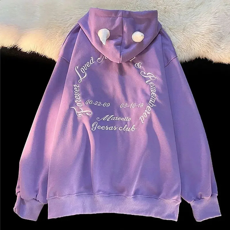 Harajuku Devil Horn Alphabet Star Print Sportswear Mens and Womens Hoodies Loose Hoodies Y2K Mens and Womens Street Wear 240814