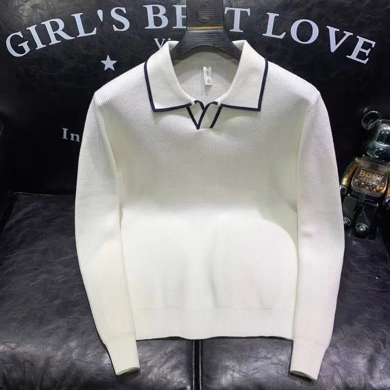 Spring Autumn Mens Knitting Long Sleeve Solid High Quality Polo Shirts Sports Business Slim Fit Polo Shirt Fashion Tees Tops 240820