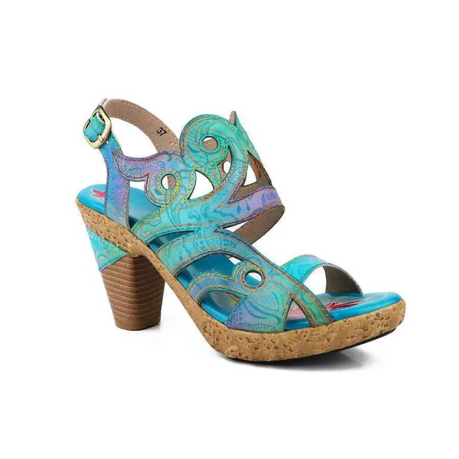 Vicconfy Vintage High Heel Leather Womens Sandals CL240806