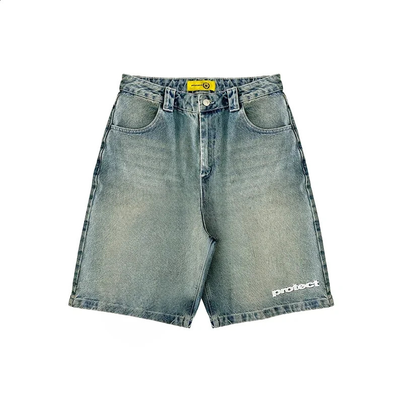 Summer Denim Shorts American Retro Y2K Street Jeans Mens Gothic Punk Casual Harajuku Clothing 240819