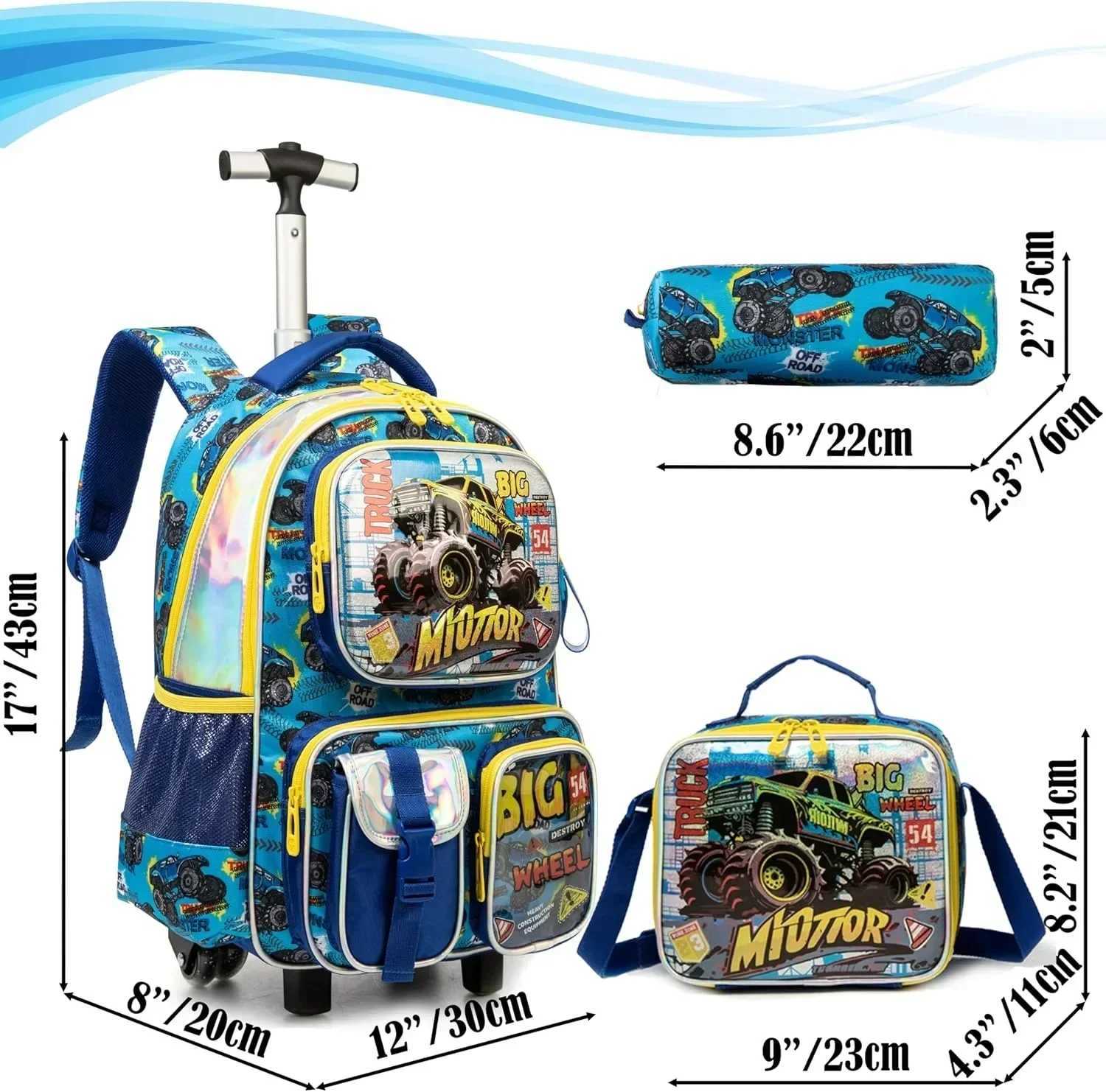 Kids Rolling Backpack for Boys Trolley Roller Luggage Backpacks on Wheels Elementary Multiple Function Pockets Travel School Bag Y240820