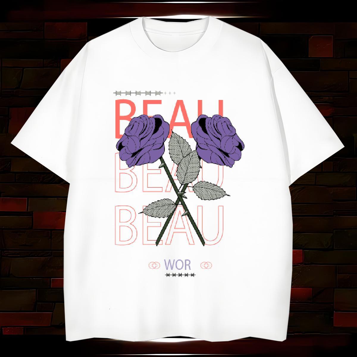 Classic flower 230g Cotton Mens Tshirts Summer Casual Crew Neck Mens T Shirts Classic Casual Customized Tops Tees