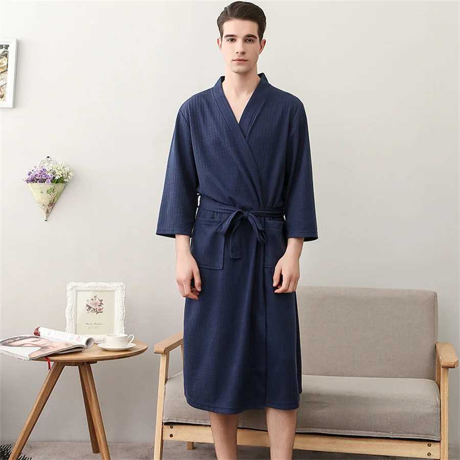 Summer waffle couple bath towels kimono towels bathroom towels mens dresses V-neck family shower clothes womens pajamas couples clothingW240719