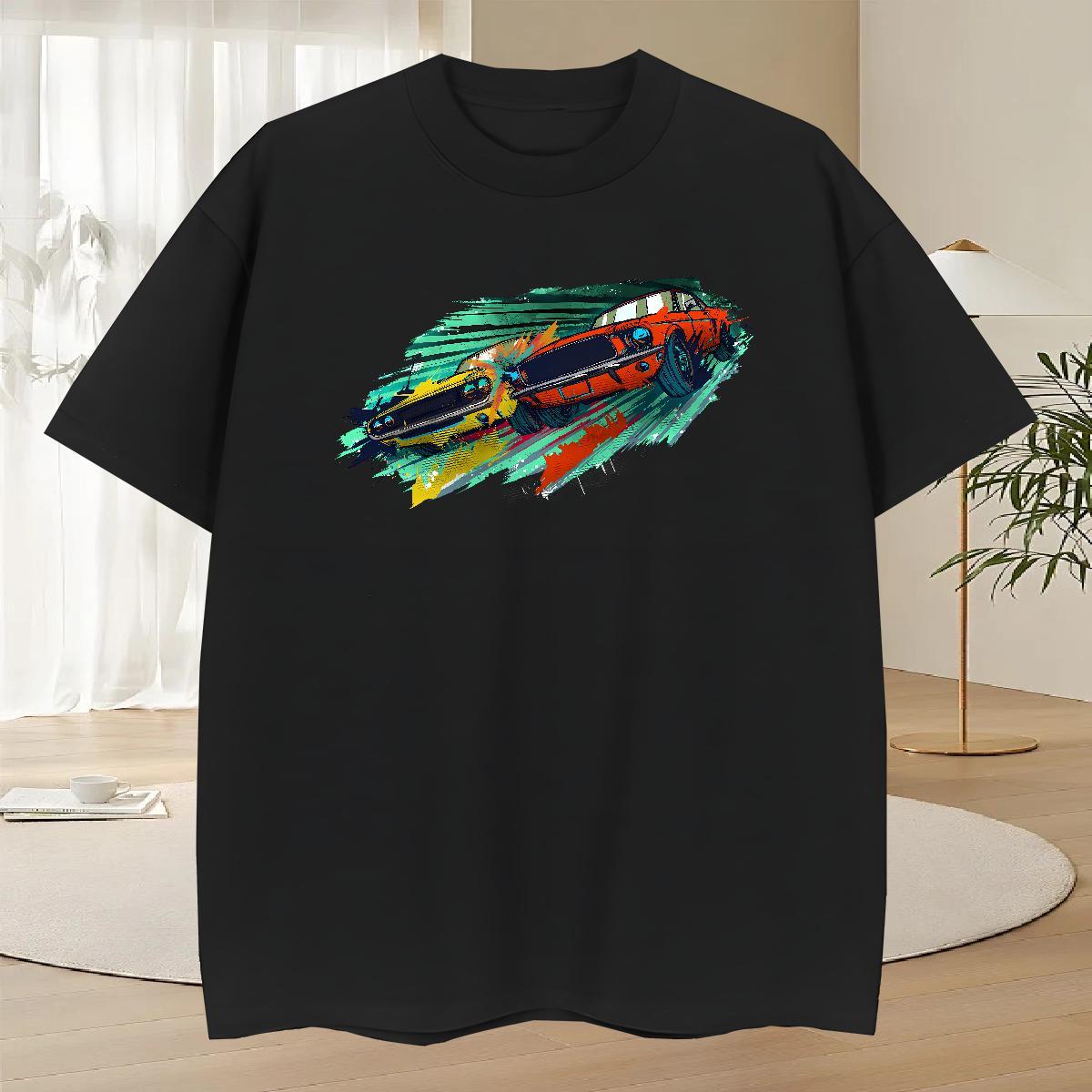 Unisex Couples T Shirts Daily Outfit 230g Pure Cotton Skull Breathable Crew Neck car T-Shirts Wholesale Tees
