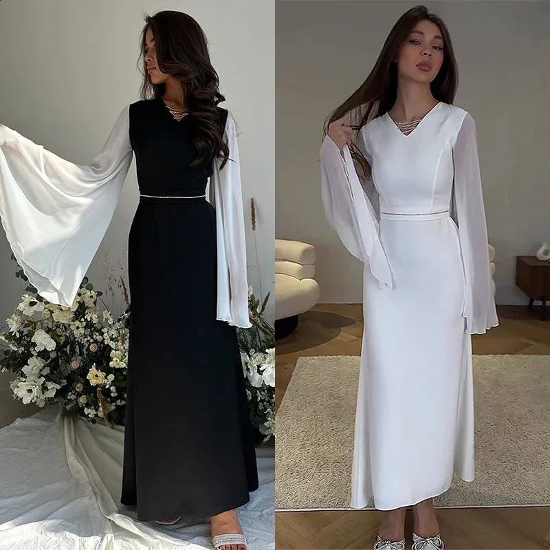 Long Dresses Women Spring Summer Flying Sleeve V Neck Dress Female French Elegant Fashion Vintage Slim Party Evening Dress 240819