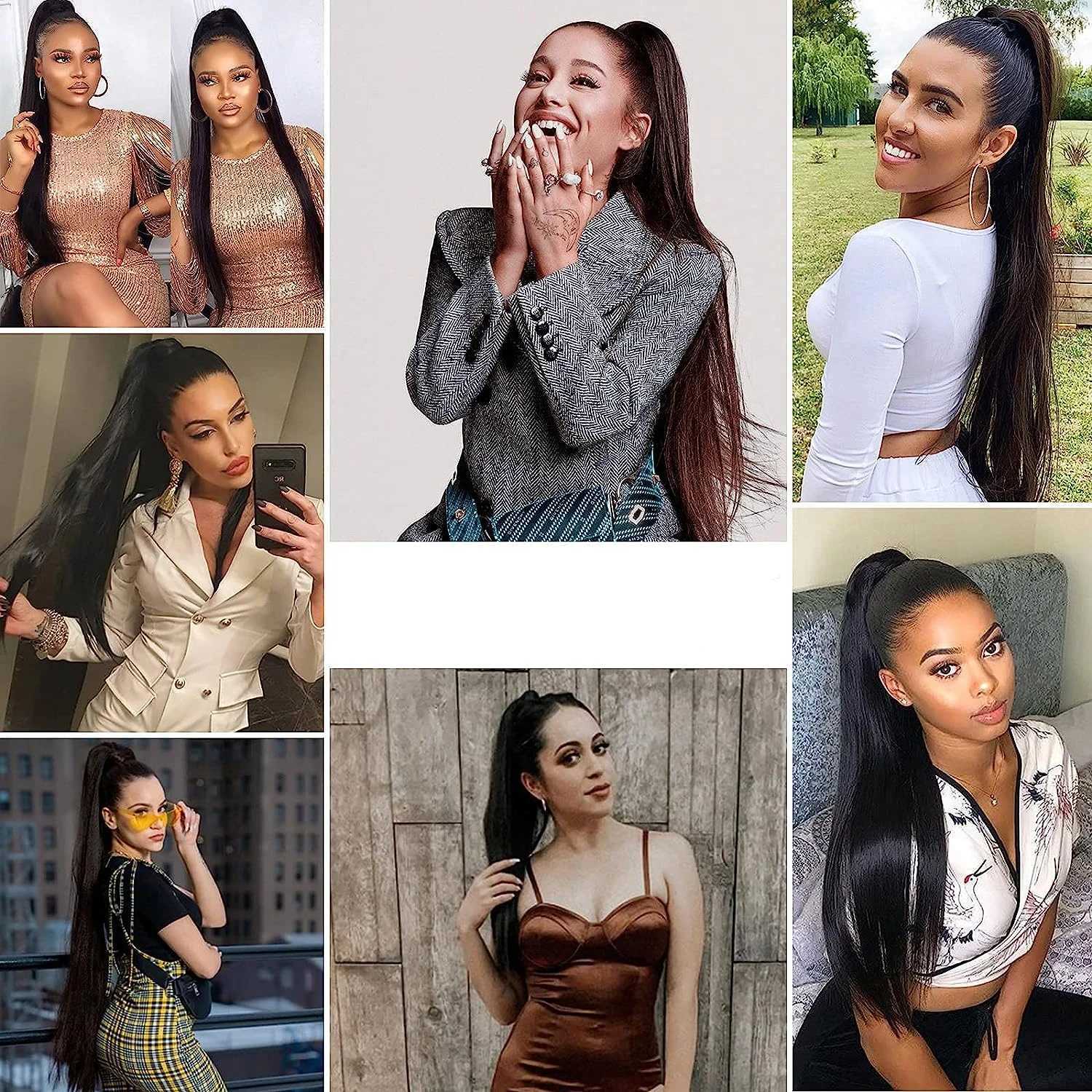 Ponytail human hair extensions straight ponytails smooth hair wrapped in hair clips natural hair extensions female wigs W240817