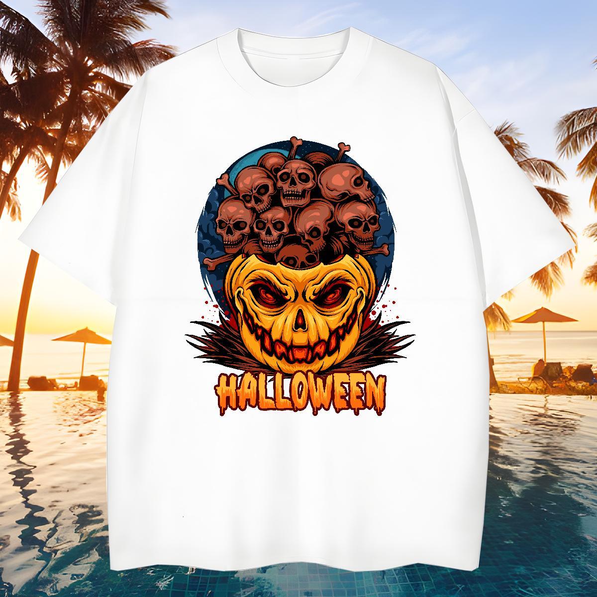 Cool Man T Shirts skull Breathable Crew Neck Outdoor Cartoon Print 230g 100% Cotton Men Tees Brand Tops Tees