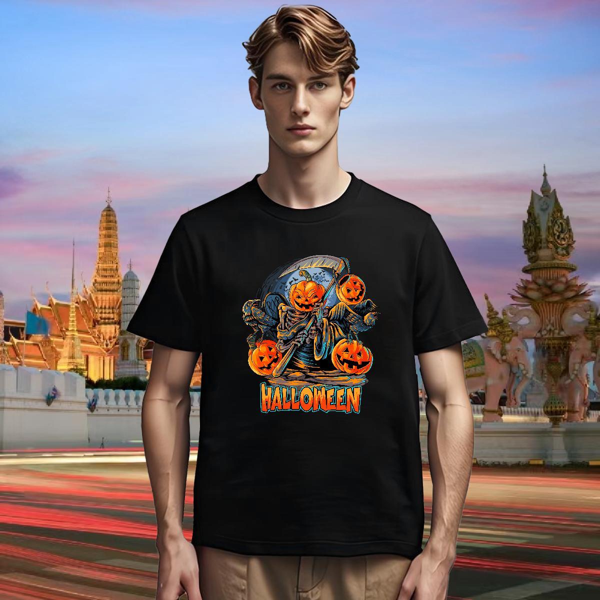 DIY Men Tees halloween Summer Casual 230g Pure Cotton Tops Shirt Crew Neck Breathable Designer T-Shirts for Men Oversized