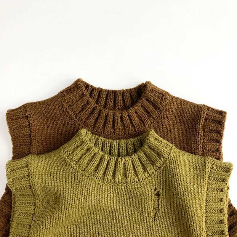 Autumn Spring Baby Girls Boys Knitting Vest Sleeveless Solid Color Knitting Pullover Sweater Korean Style Kids Knitting VestXJ240819
