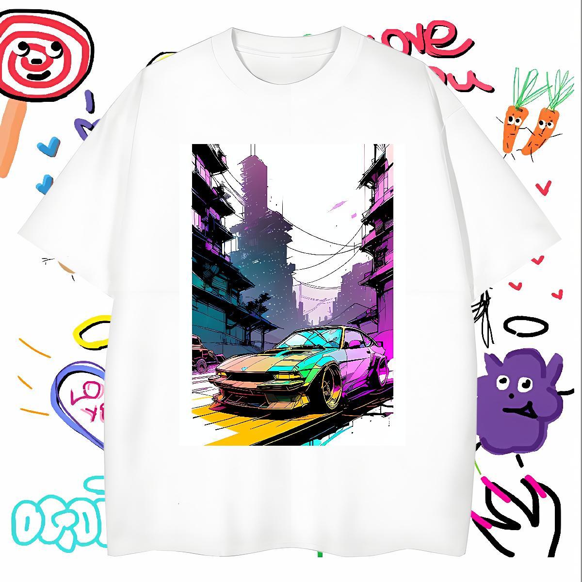 Designer car Mens T Shirts Street wear Hip Hop Men Tshirts 230g 100% Cotton Stylist Breathable Short Sleeve Cartoon Printing L-4XL Clothings