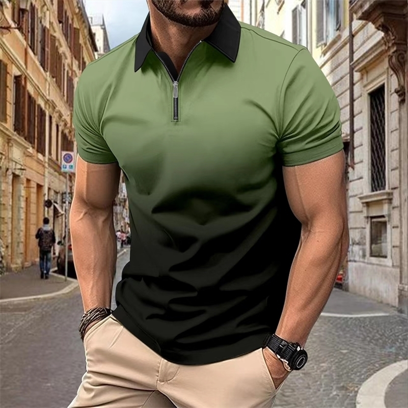 Mens casual breathable short-sleeved Polo shirt lapel zipper shirt Fashion business office summer T-shirt top 240819
