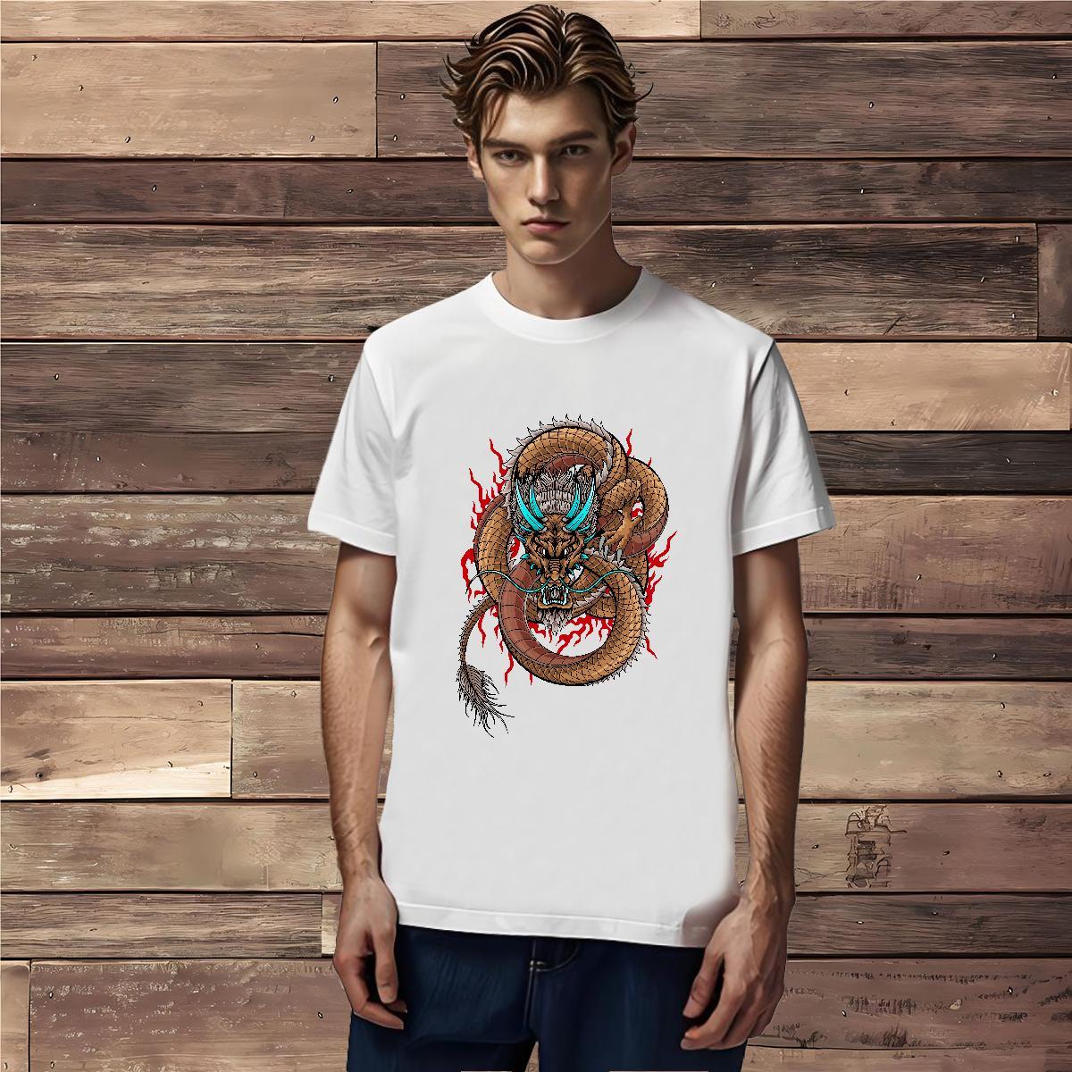 Mens T Shirts 230g Pure Cotton dragon Home Outdoor Breathable Short Sleeve Custom Print Oversized Men Tees New Arrival Unisex Tops Tees