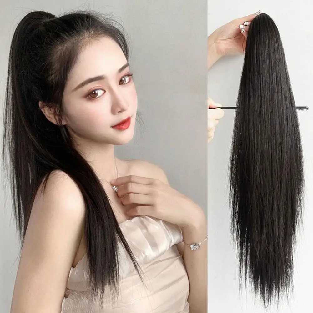 Long straight ponytail wig 45cm/55cm straight high ponytail long straight black brown long hair ponytail W240817