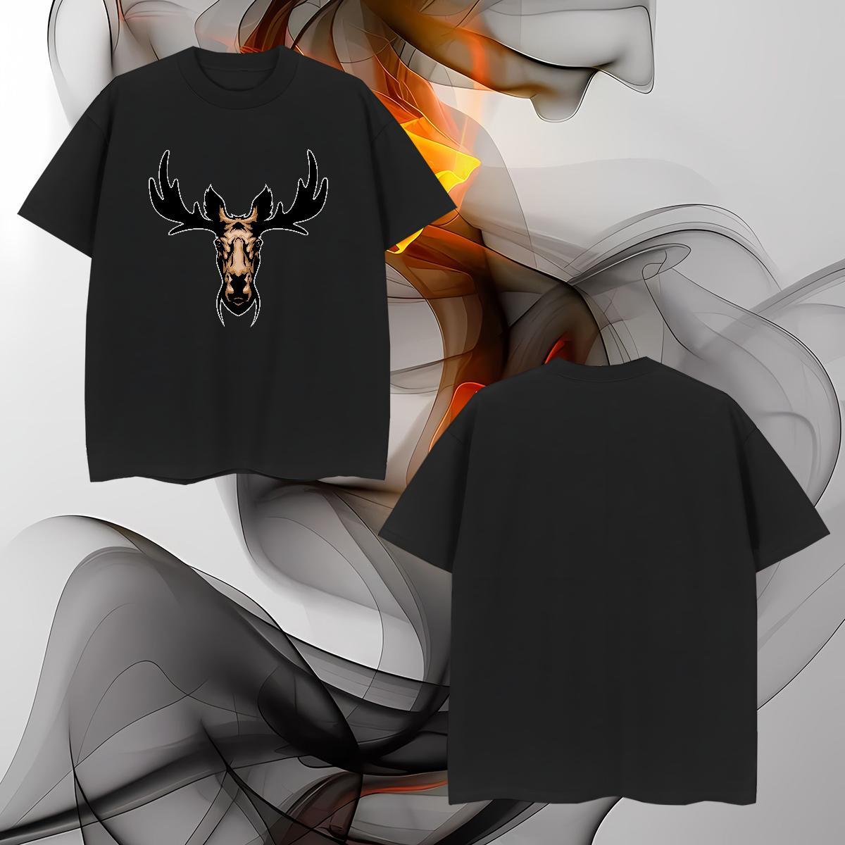 T Shirts Men 230g Pure Cotton deer Spring Summer Breathable Short Sleeve Plus Size Cartoon Mens Tshirts Fashion New Loose Fit Tees Shirts
