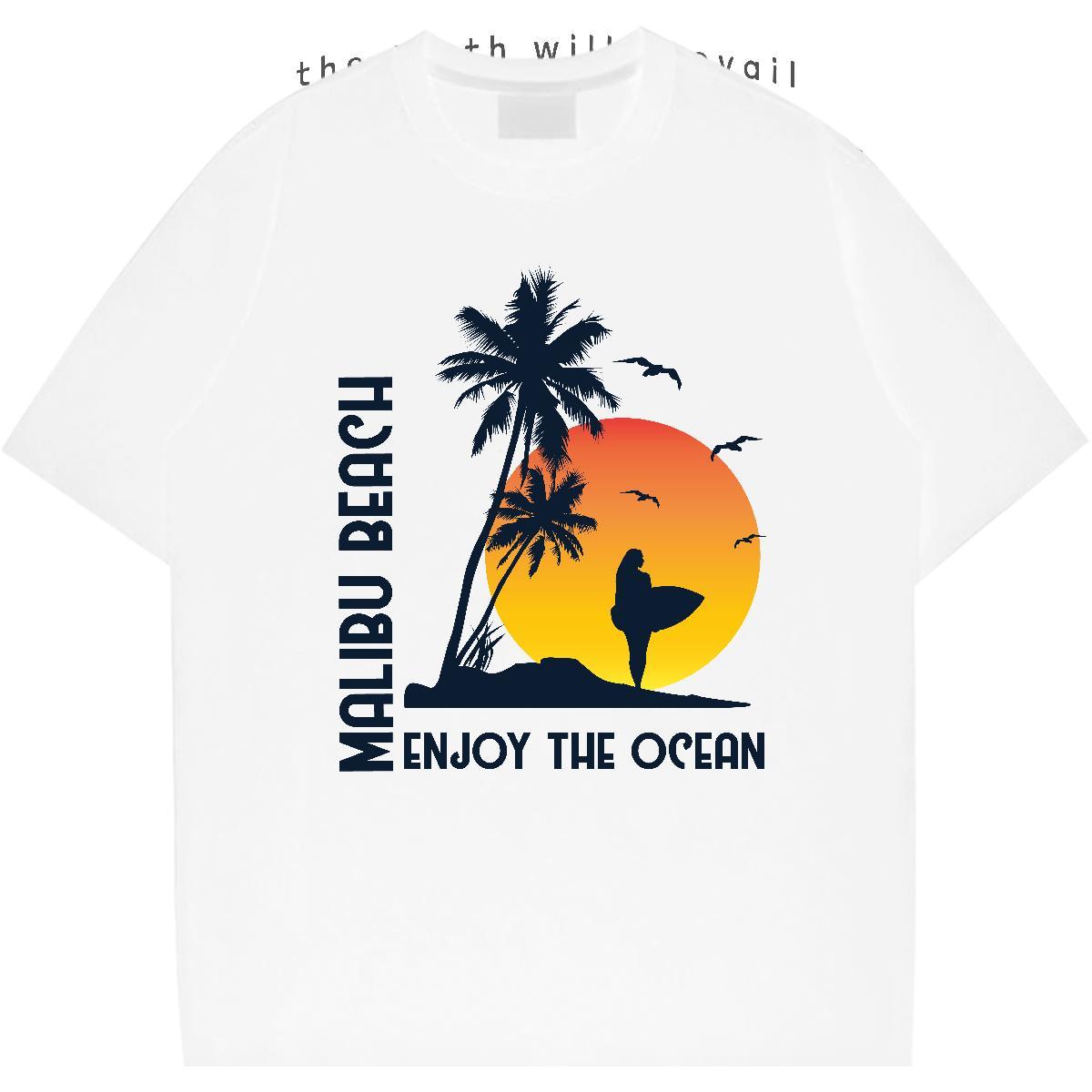 Cool Design wave 230g Pure Cotton Tshirt for Man Woman Summer Casual Crew Neck T Shirt For Man Designer Black White Tops