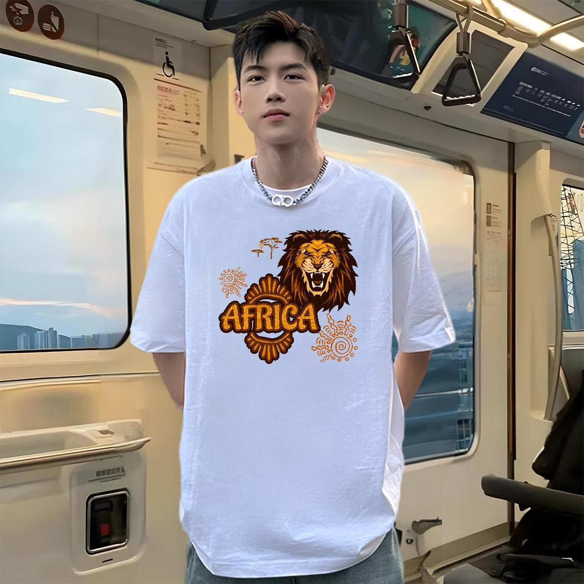 Wholesale Men Tshirts Africa lion Home Outdoor 100% Cotton 230g Polos Breathable Crew Neck Popular Men T Shirts Floral Print