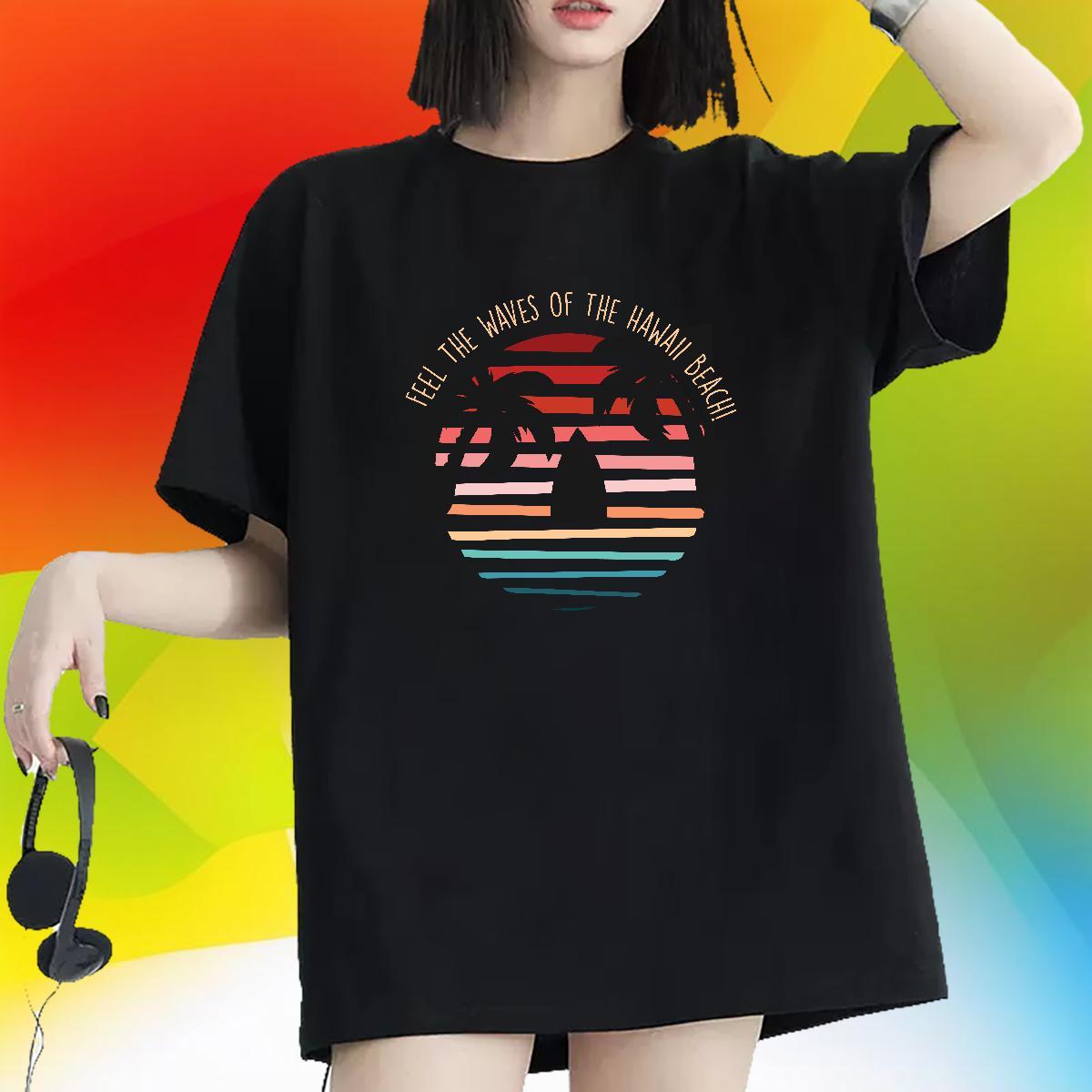 Stylist Women Tees Casual Breathable Crew Neck Tees Shirts 5A 230g Pure Cotton wave Cartoon Printing L-4XL Womens T Shirts