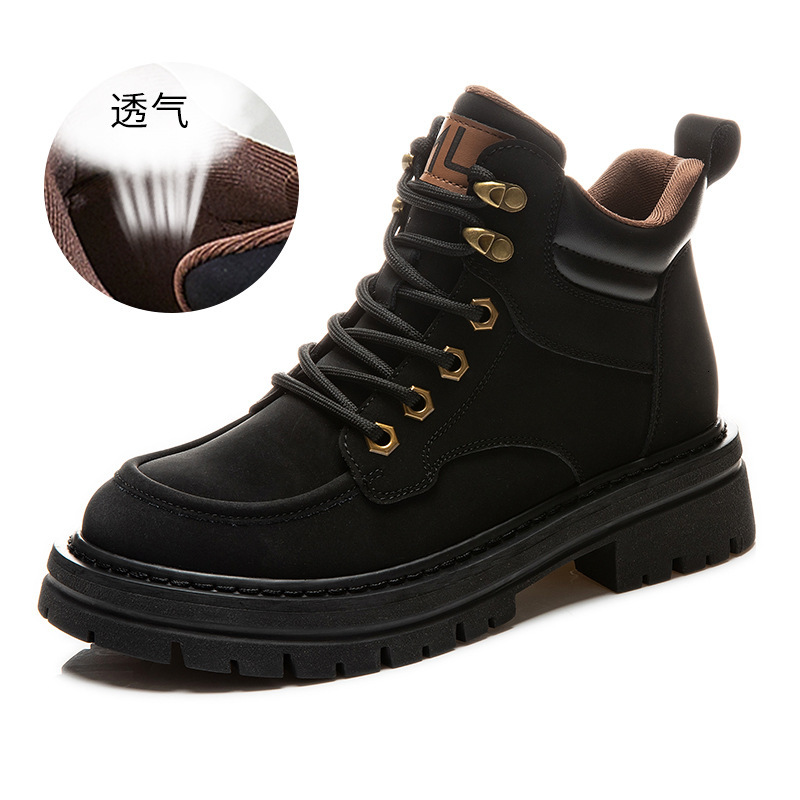 Ddmysports Genuine Leather Yellow Autumn New Soles Thick Heels Thin And Short Casual Martin Boots Fashionable Women S OUTDOOR
