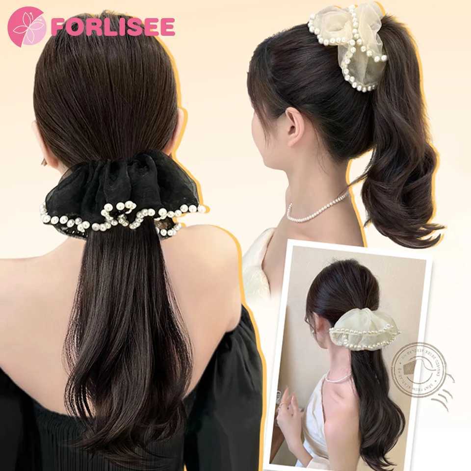 A synthetic ponytail wig suitable for women natural slightly curled pearl claw clip lazy high temperature and low hanging tie wig braided ponytail W24