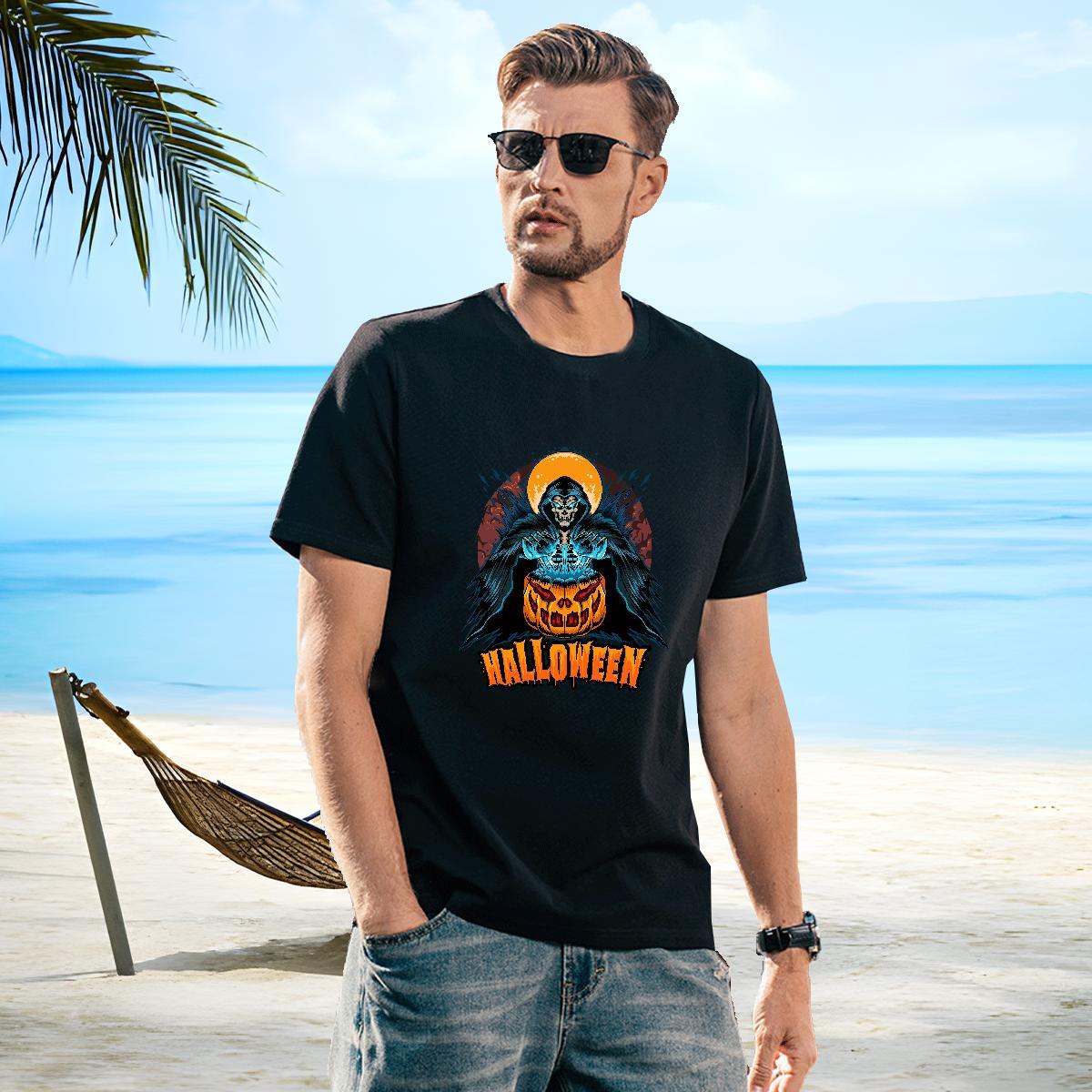 Unisex Man T Shirts pumpkin Breathable Crew Neck Anime Printing Street Graphic 100% Cotton 230g Men Tops Tees Classic Casual Top Tees