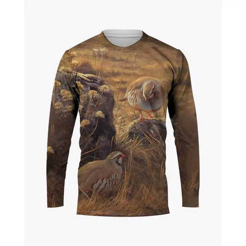 Camouflage Hunting Animals Quail Print Summer Mens O-Neck T-shirt Casual Long Sleeve Oversized Pullover Fashion Men ClothingXJ240819